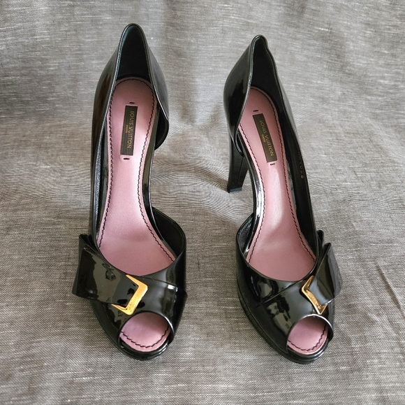 Louis Vuitton Patent Leather Open-Toe Luxury Pump Heels Size 7.5 US (Worn 2x) - Picture 3 of 16